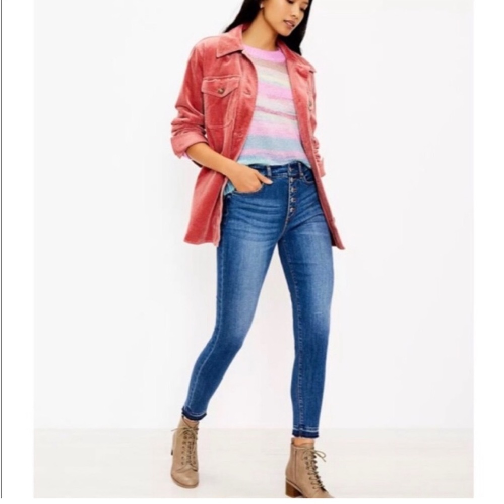 Loft High Waist Distressed Hem Skinny Crop Jeans